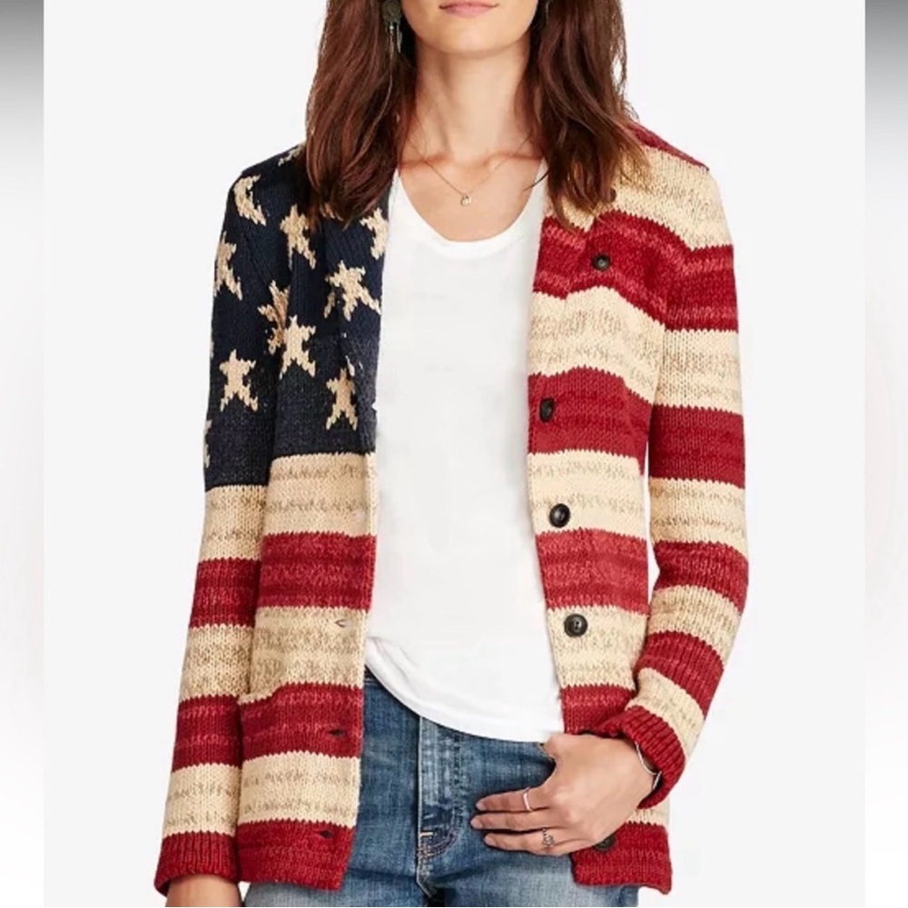 Denim & Supply Ralph Lauren Red, Cream & Navy American Flag Knit Cardigan